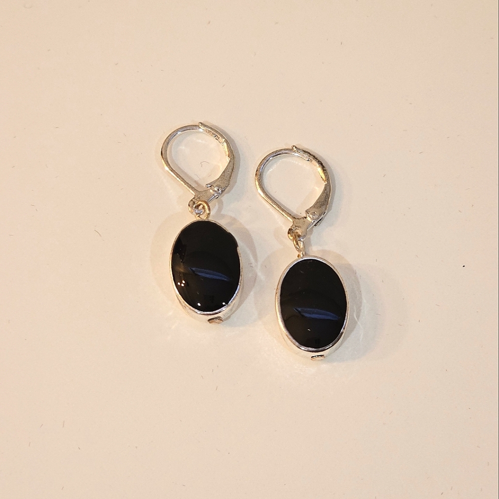 Black and Silver Vintage Drop Earrings - Picture 1 of 3